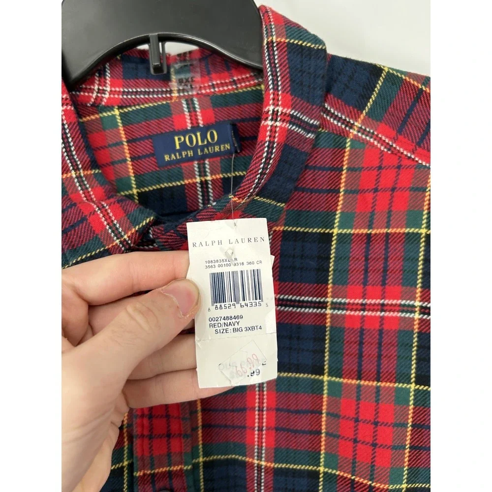 Polo Ralph Lauren Flannel Shirt Mens 3XB 3XL Big Red Plaid Long Sleeve Button Up